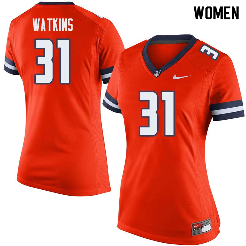 Women #31 Cameron Watkins Illinois Fighting Illini College Football Jerseys Sale-Orange